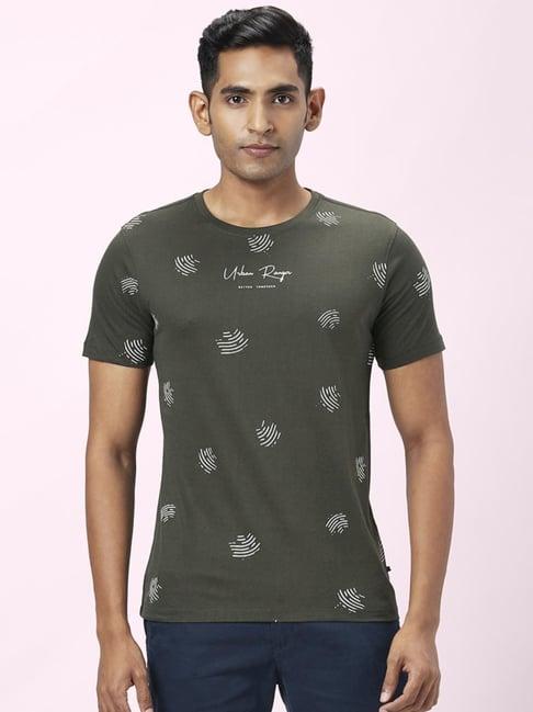 urban ranger by pantaloons olive cotton slim fit printed t-shirt