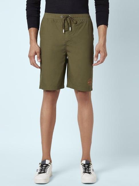 urban ranger by pantaloons olive cotton slim fit shorts