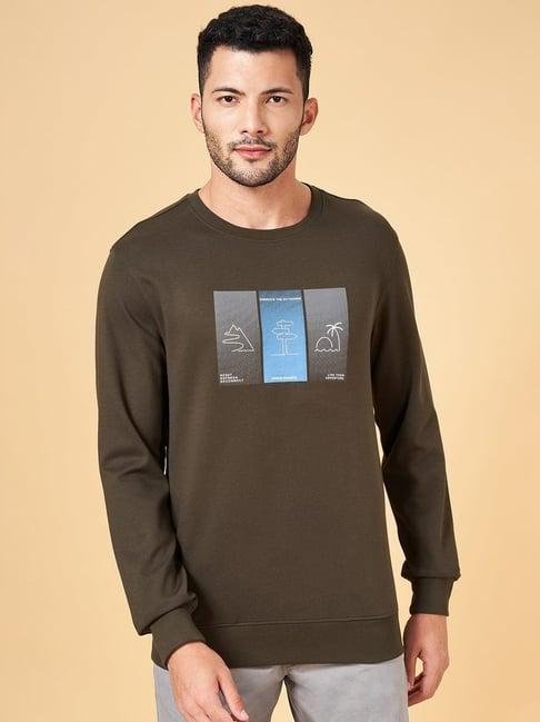 urban ranger by pantaloons olive regular fit printed sweatshirt