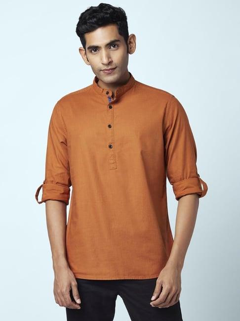 urban ranger by pantaloons rust cotton regular fit short kurta