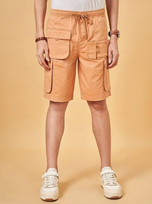 urban ranger by pantaloons rust slim fit cargo shorts