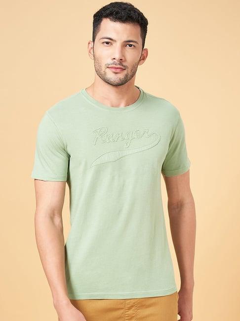 urban ranger by pantaloons sage green cotton slim fit printed t-shirt