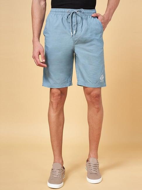 urban ranger by pantaloons sky blue cotton slim fit shorts