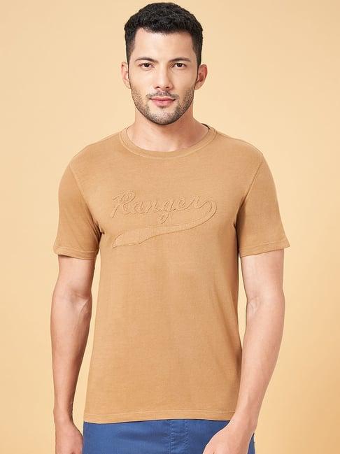 urban ranger by pantaloons tan cotton slim fit printed t-shirt
