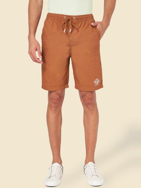 urban ranger by pantaloons tan cotton slim fit shorts