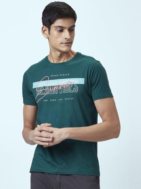 urban ranger by pantaloons teal cotton slim fit printed t-shirt