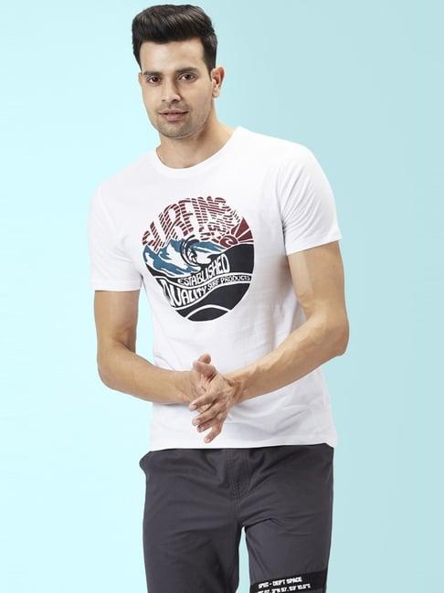 urban ranger by pantaloons white cotton slim fit printed t-shirt