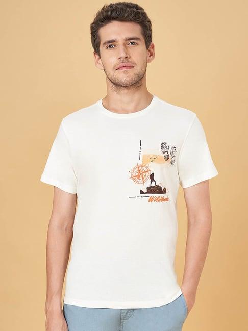 urban ranger by pantaloons white cotton slim fit printed t-shirt