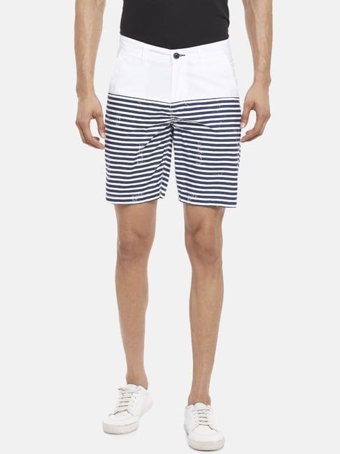 urban ranger by pantaloons white cotton slim fit striped shorts