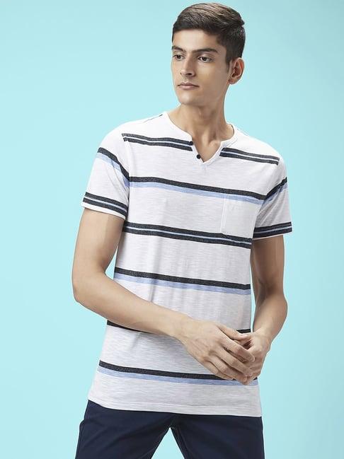 urban ranger by pantaloons white cotton slim fit striped t-shirt