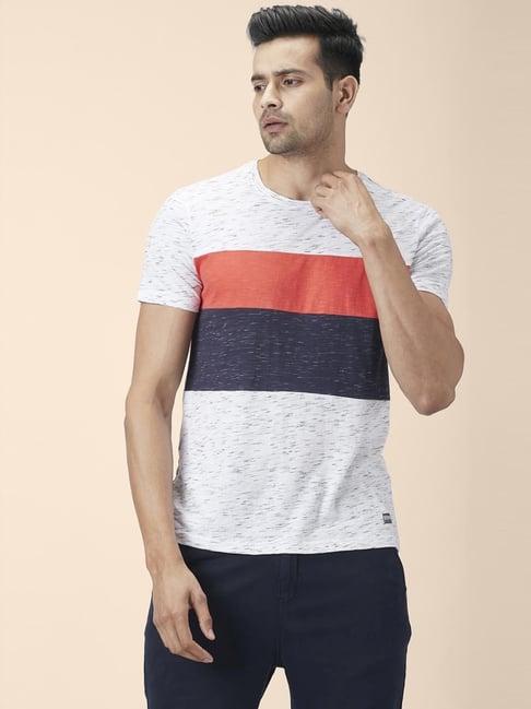 urban ranger by pantaloons white cotton slim fit striped t-shirt