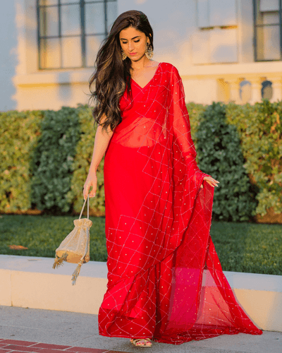 urban red pure chiffon saree