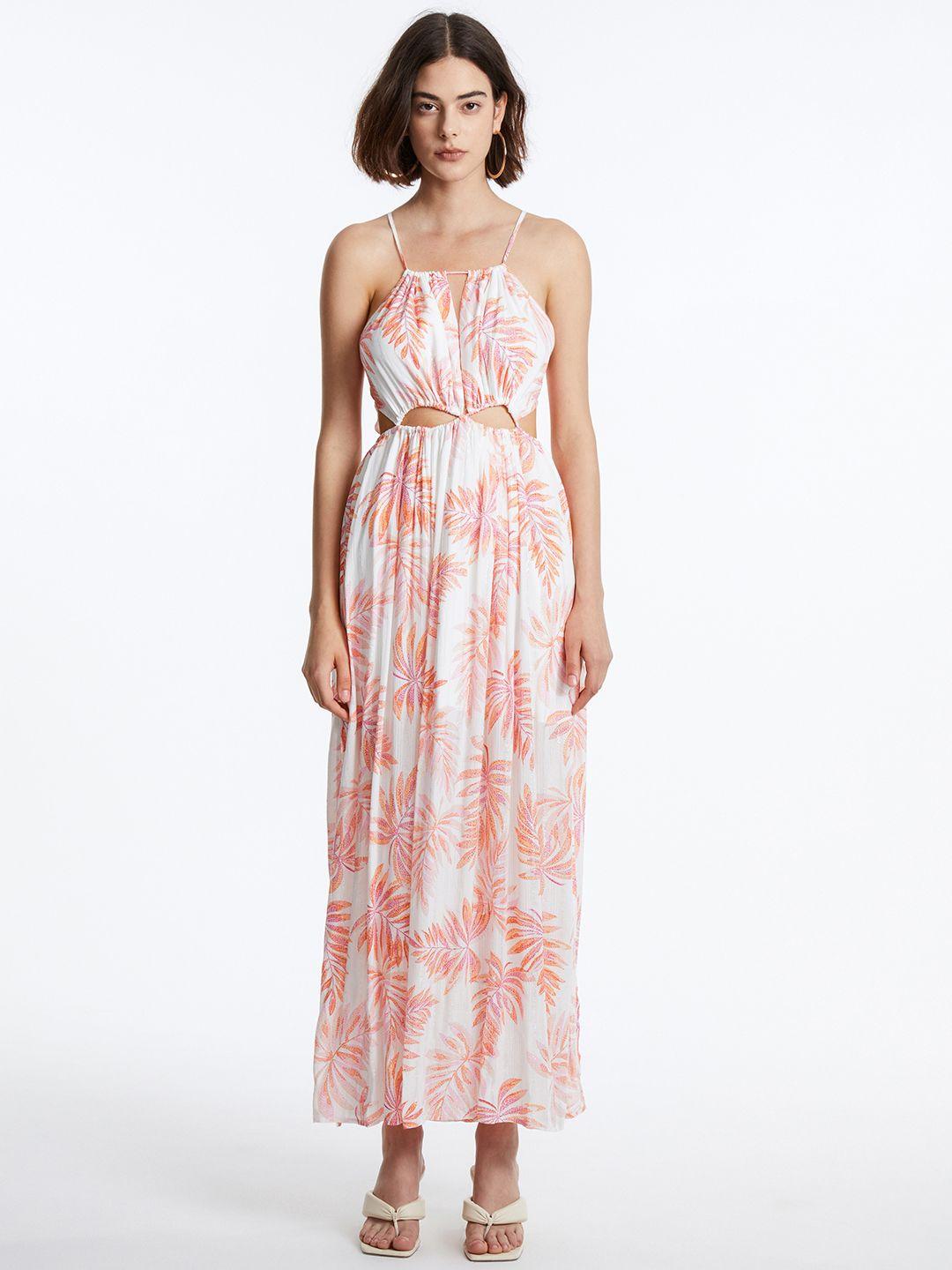 urban revivo cut-out tropical print maxi dress