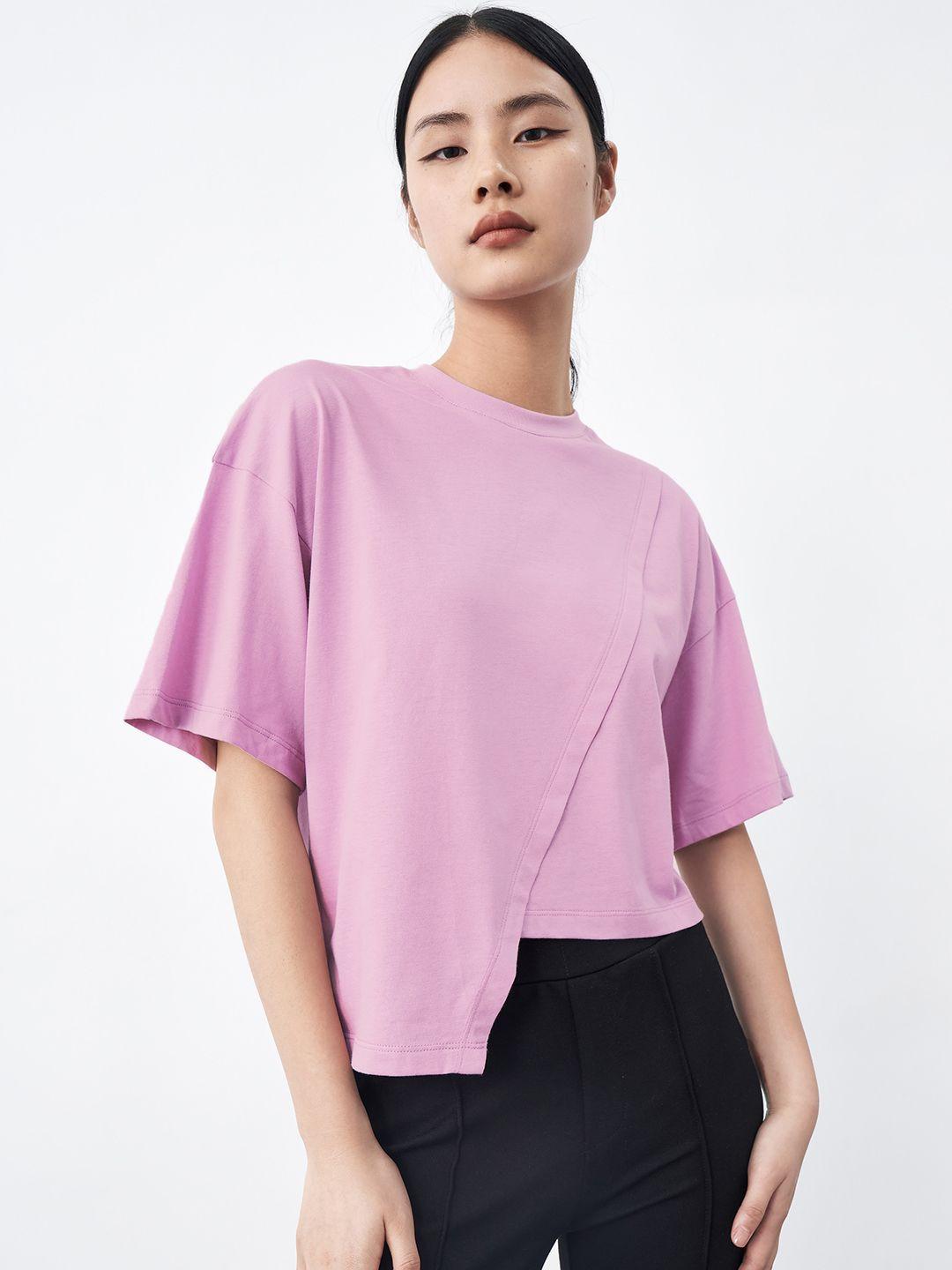 urban revivo drop-shoulder sleeves pure cotton t-shirt