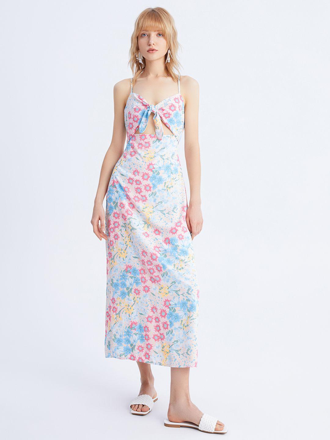 urban revivo floral print cut out detail a-line midi dress