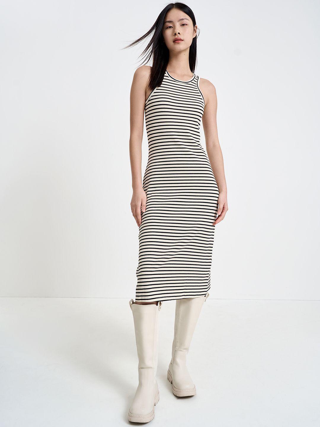 urban revivo knitted striped sheath midi dress