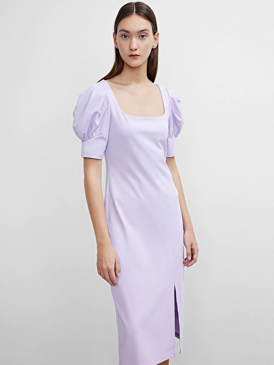 urban revivo puff sleeve formal a-line midi dress