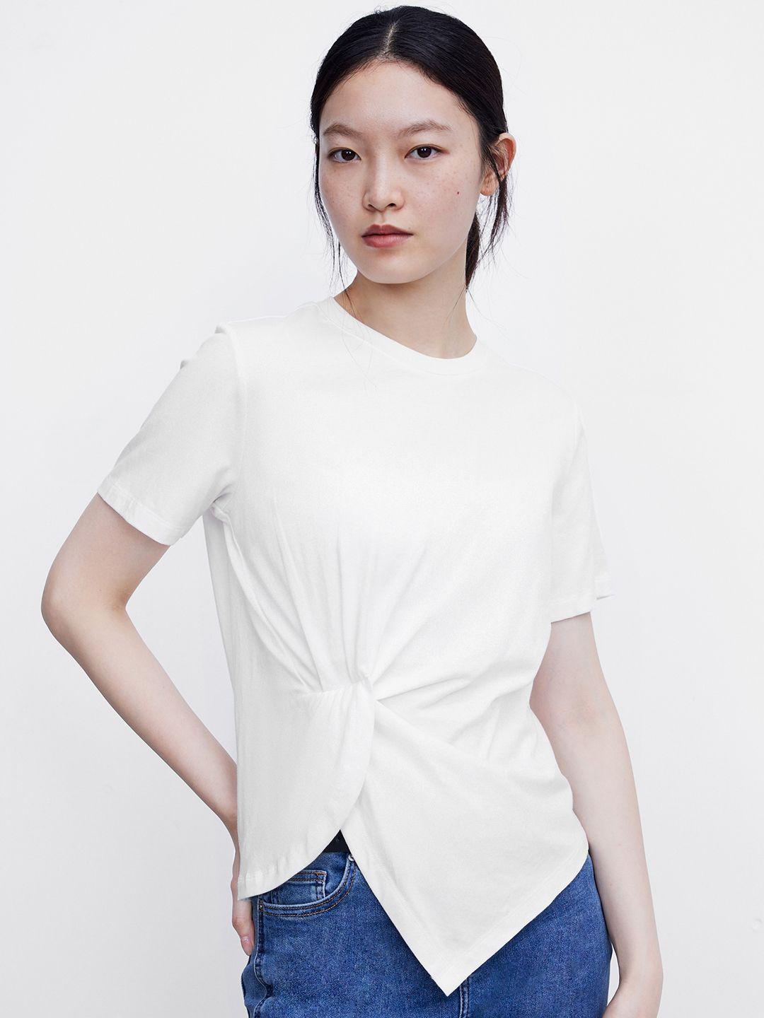 urban revivo pure cotton knotted t-shirt