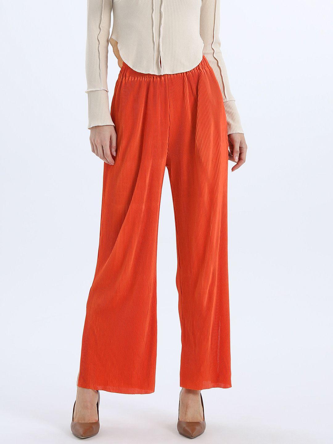 urban revivo women pleated flared high-rise trousers