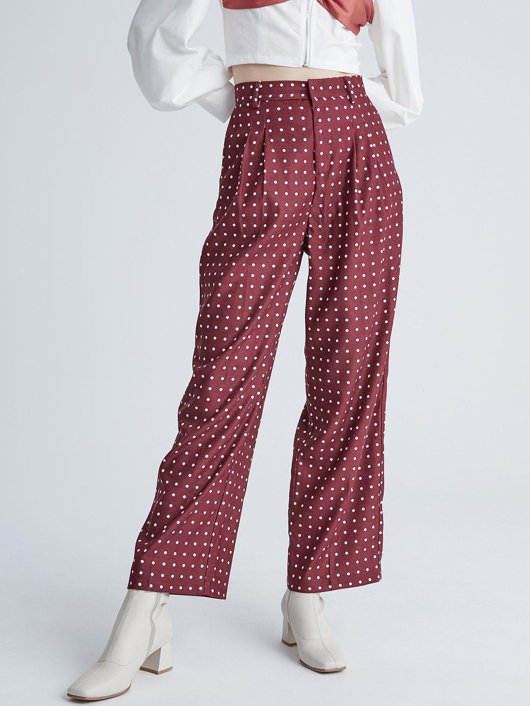 urban revivo women polka dot printed wide high-rise pleated trousers