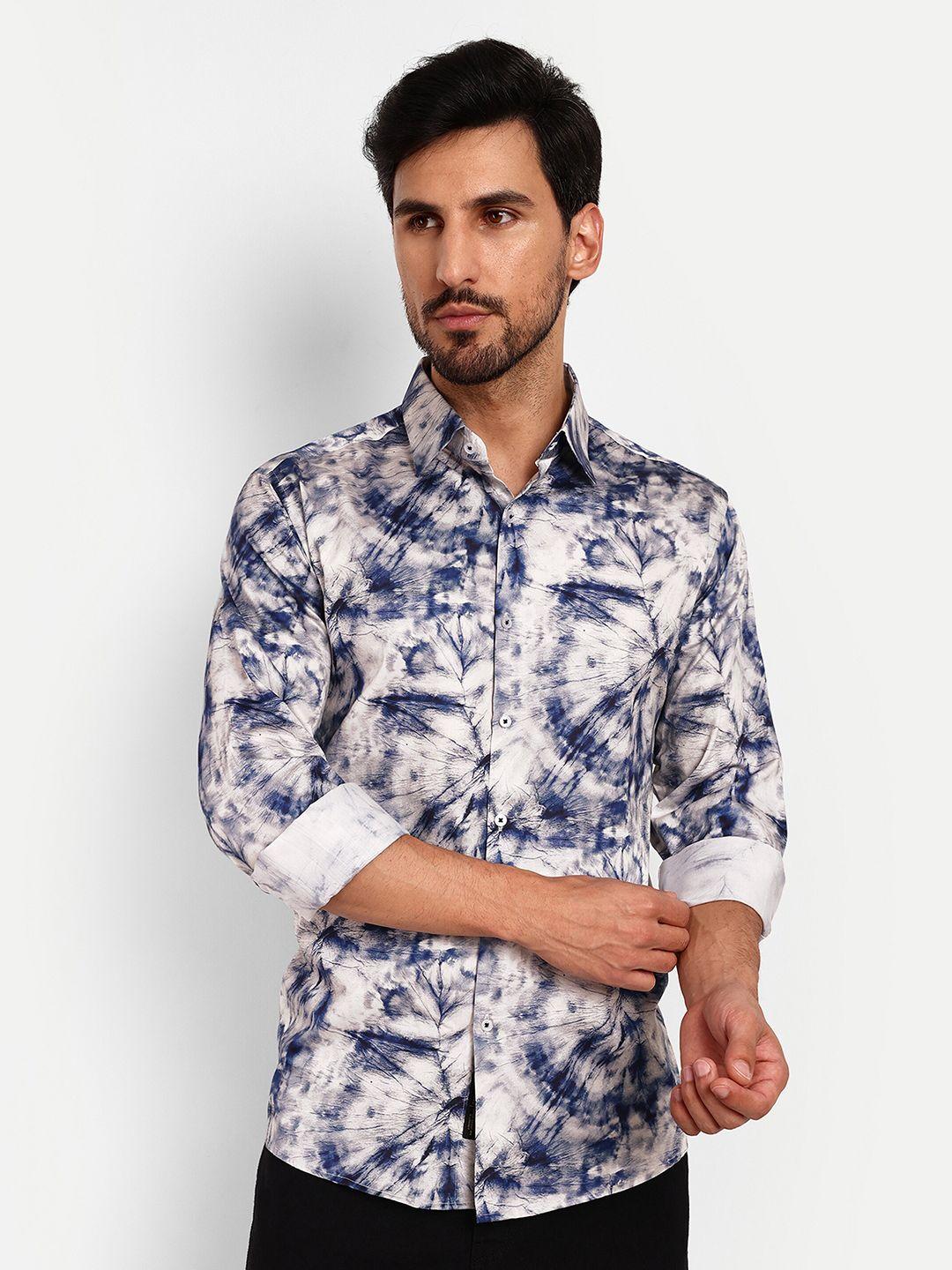 urban scissors blue india slim fit abstract printed pure cotton casual shirt