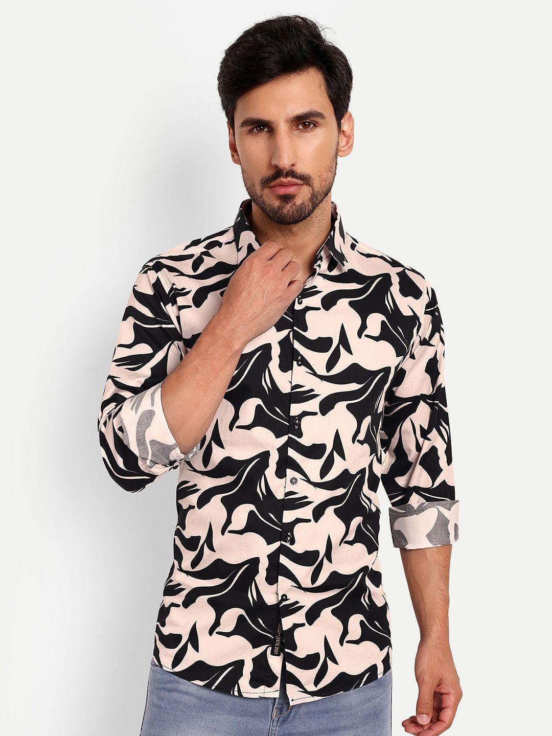 urban scissors india slim slim fit abstract printed spread collar pure cotton casual shirt