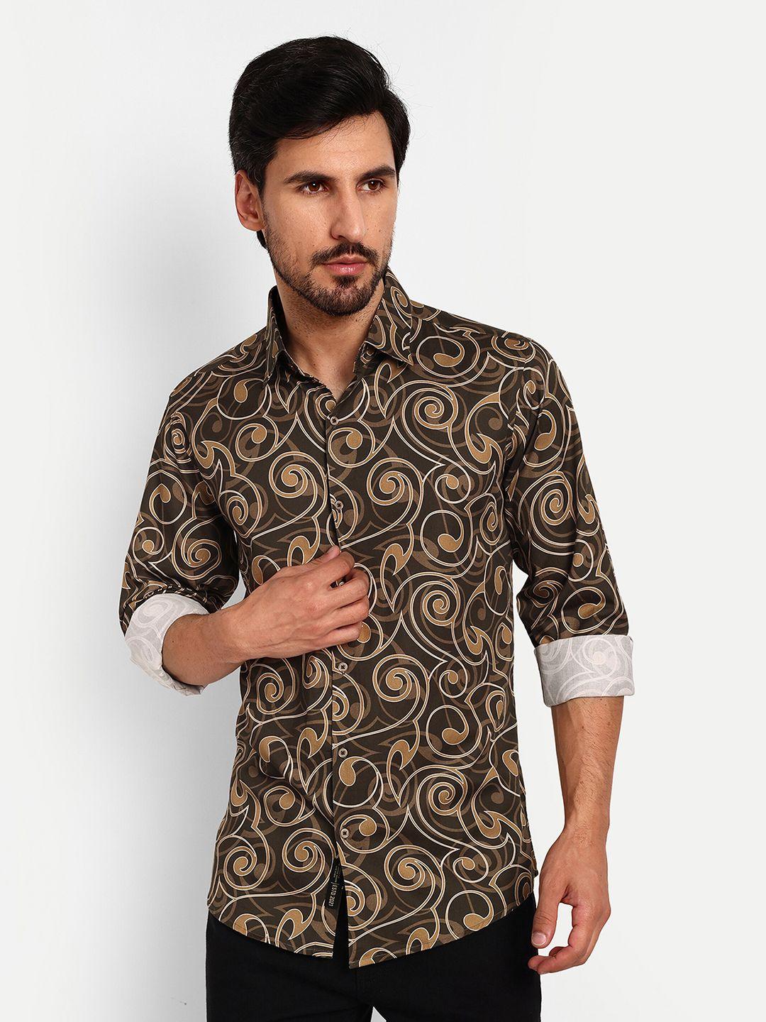 urban scissors india slim slim fit ethnic motifs printed spread collar cotton casual shirt