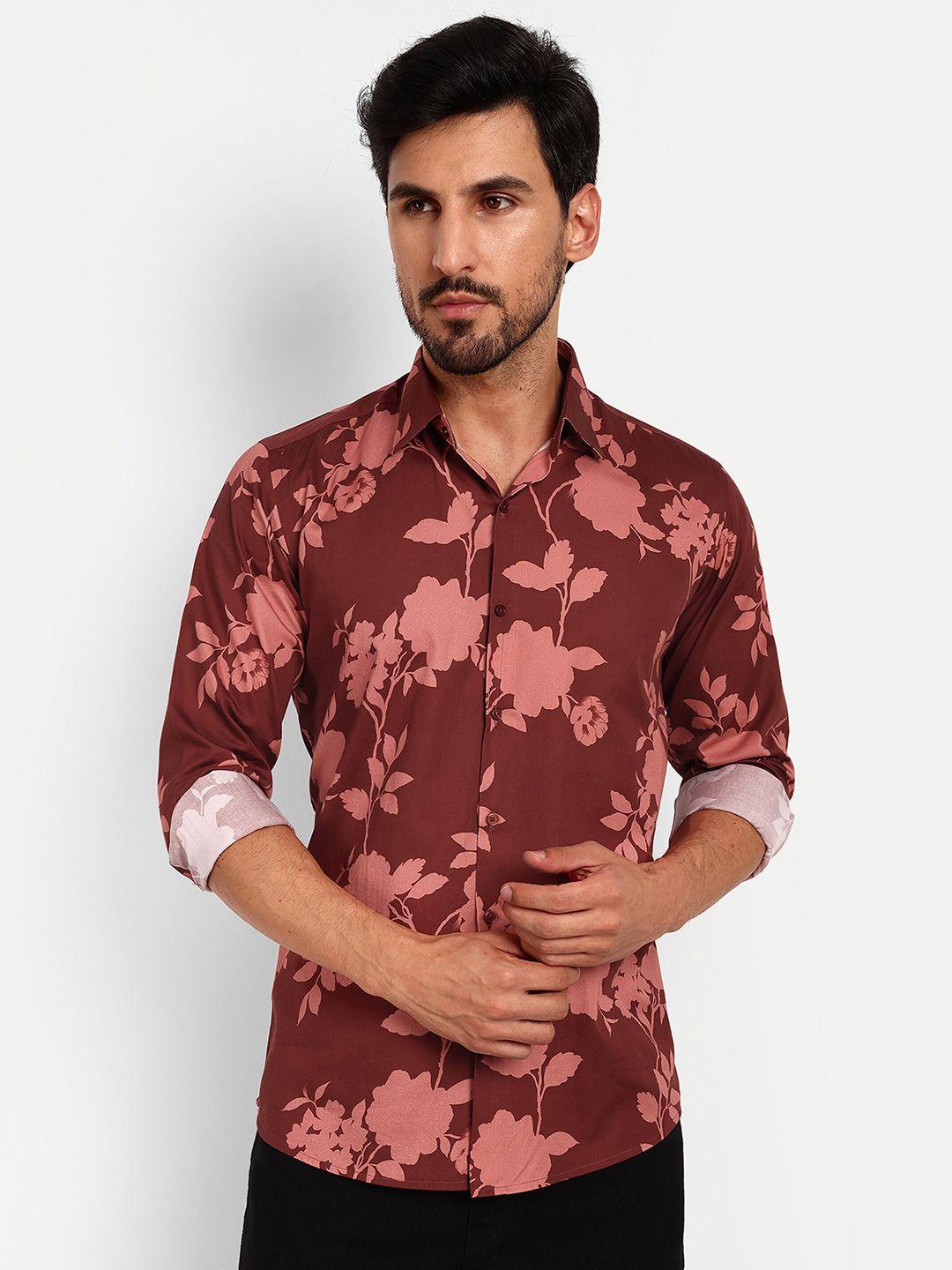 urban scissors india slim slim fit floral printed spread collar pure cotton casual shirt