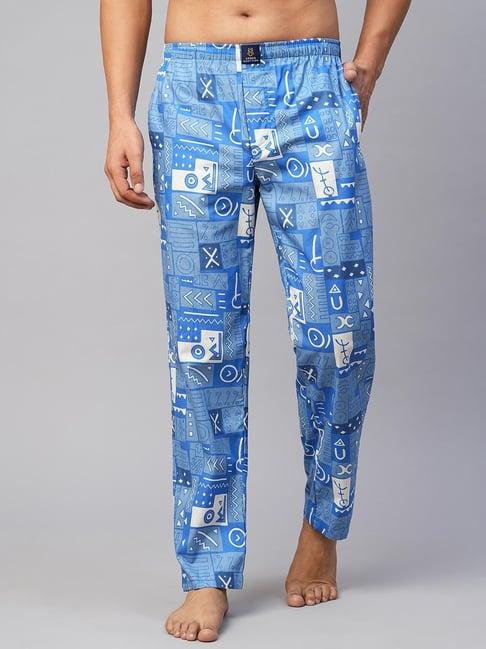 urban scottish blue regular fit printed lounge pants