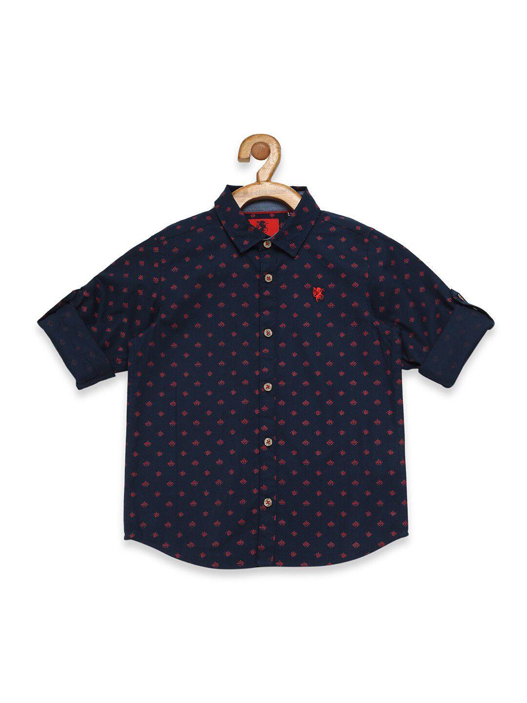 urban scottish boys navy blue classic printed casual shirt