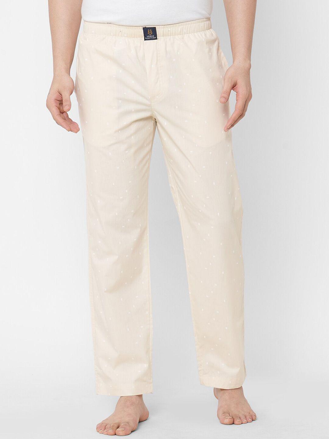 urban scottish men beige printed pure cotton lounge pants