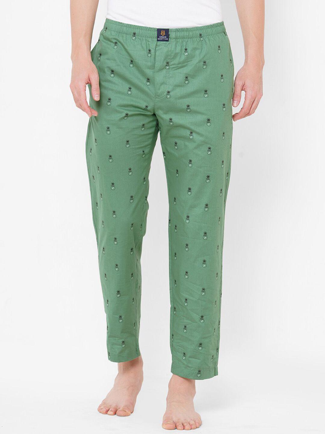 urban scottish men green & black printed pure cotton lounge pants