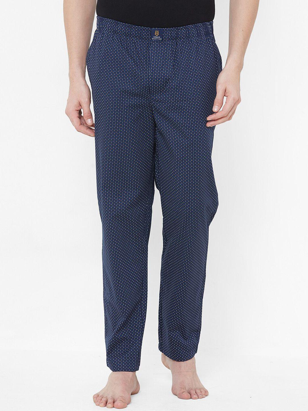 urban scottish men navy blue & white printed lounge pants