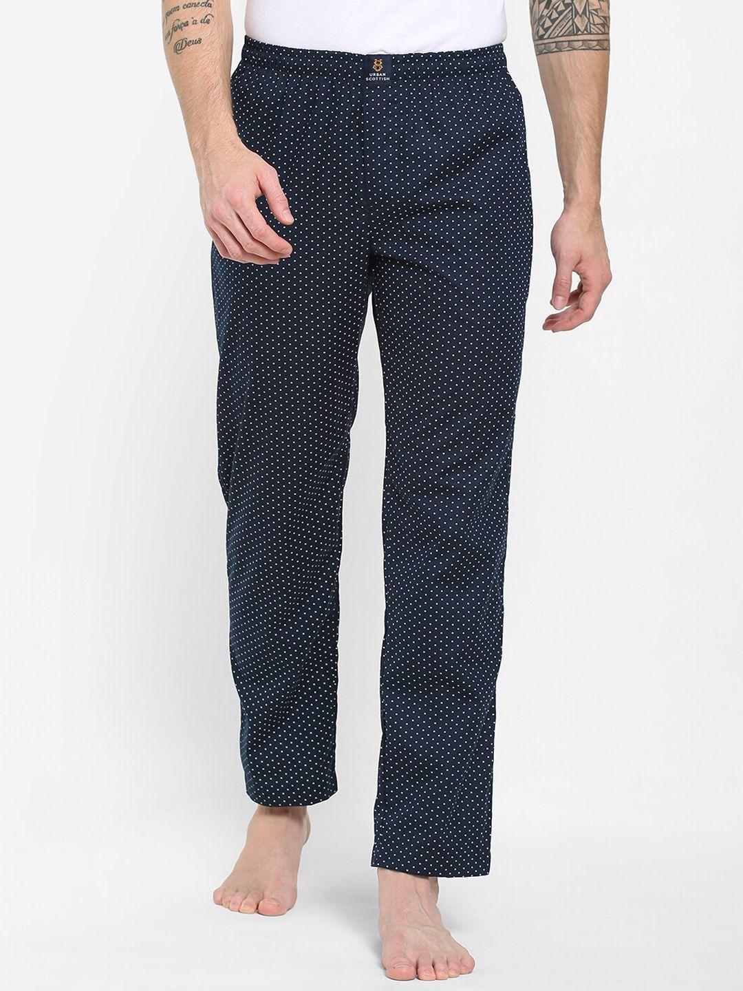 urban scottish men navy blue printed pure cotton lounge pants