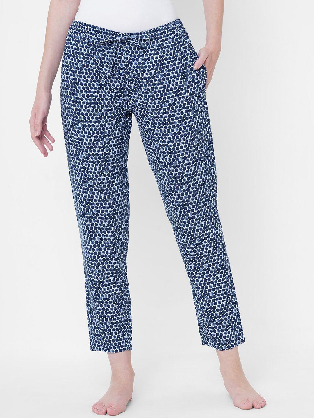 urban scottish women blue & white printed lounge pants