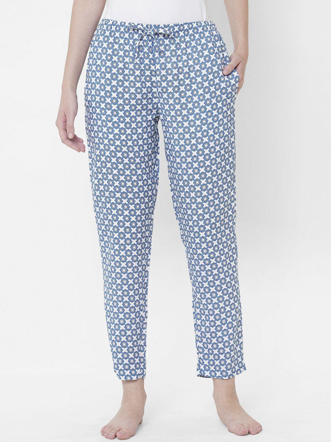 urban scottish women blue & white printed lounge pants