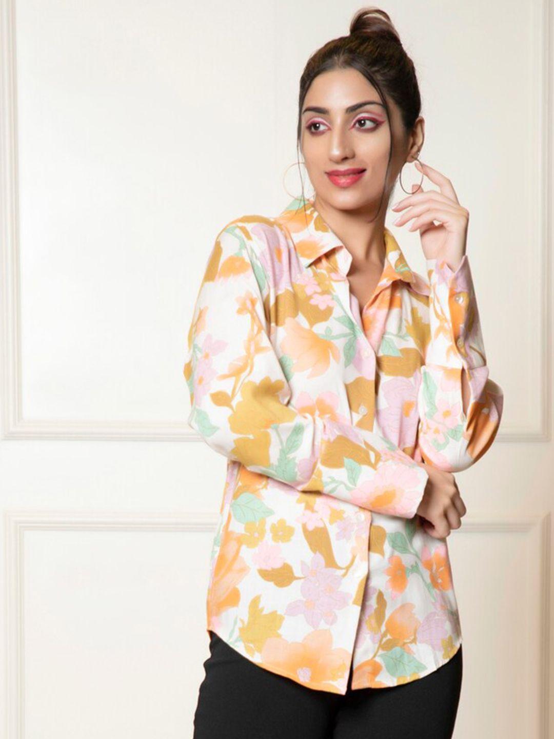 urban sundari classic fit floral printed cotton casual shirt