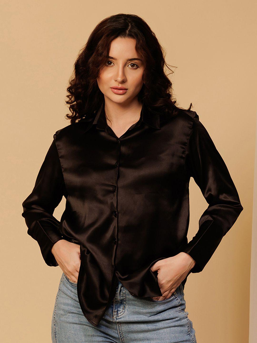 urban sundari classic spread collar satin casual shirt