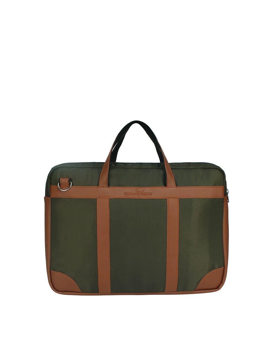urban tribe unisex olive green & brown colourblocked laptop bag