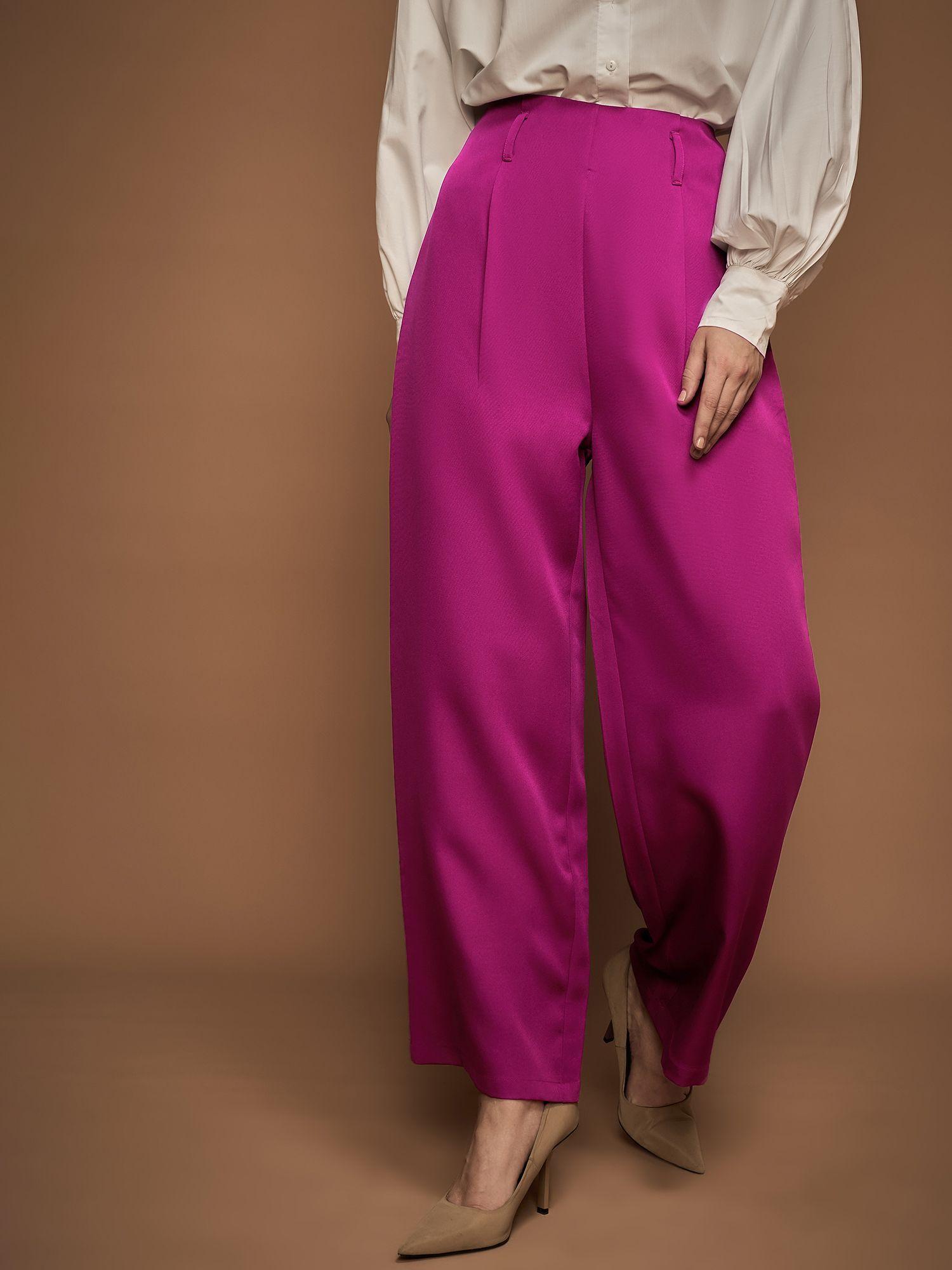 urbangrace by kassually womens magenta solid wide leg trouser