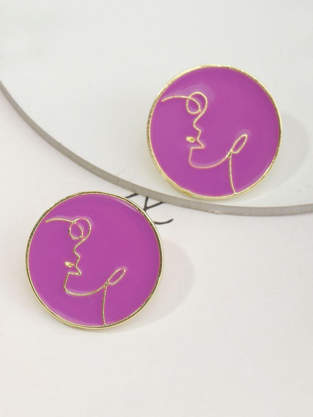 urbanic purple & gold-toned geometric studs earrings