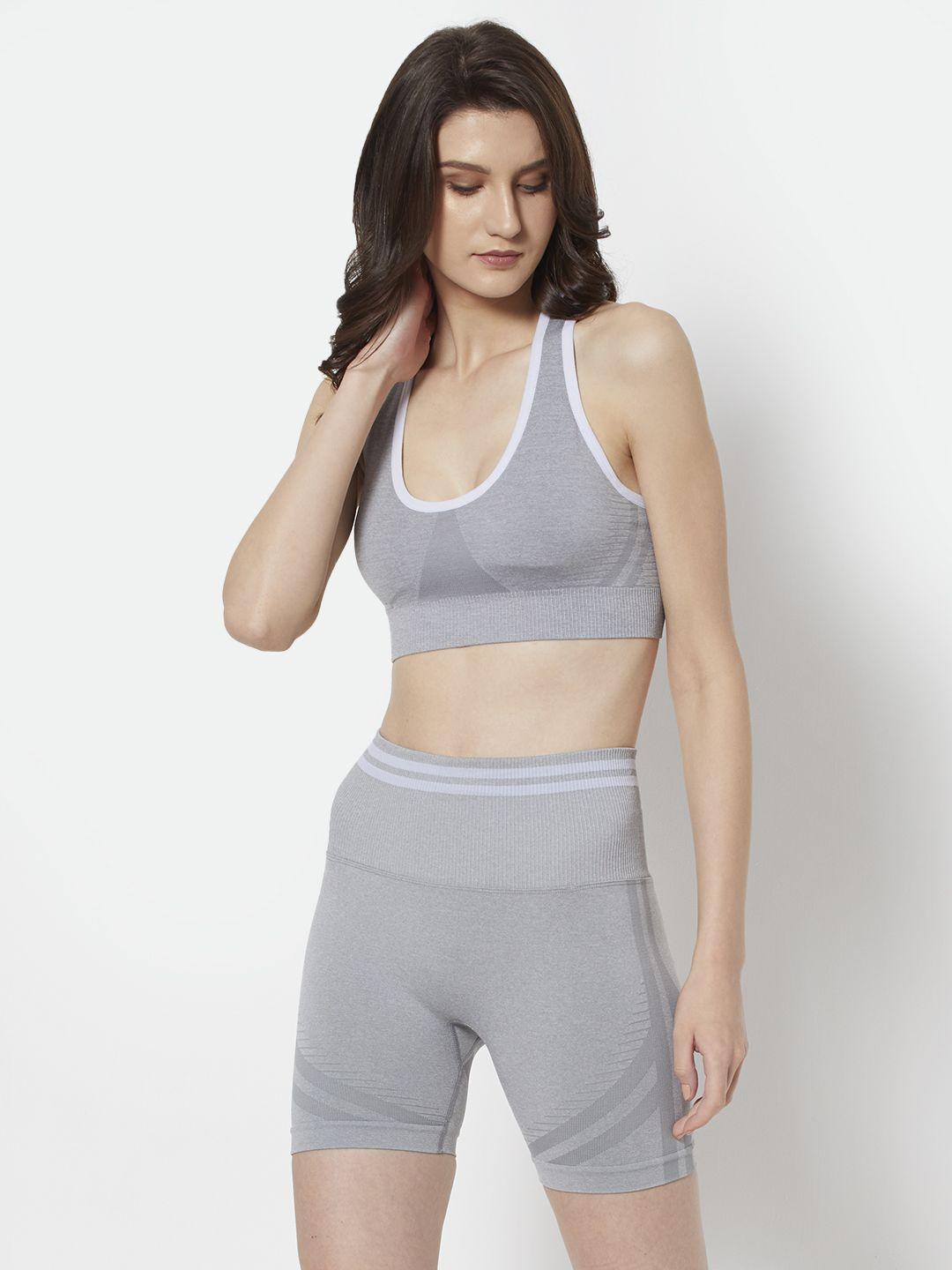 urbanic women grey solid ribbed gym track suit