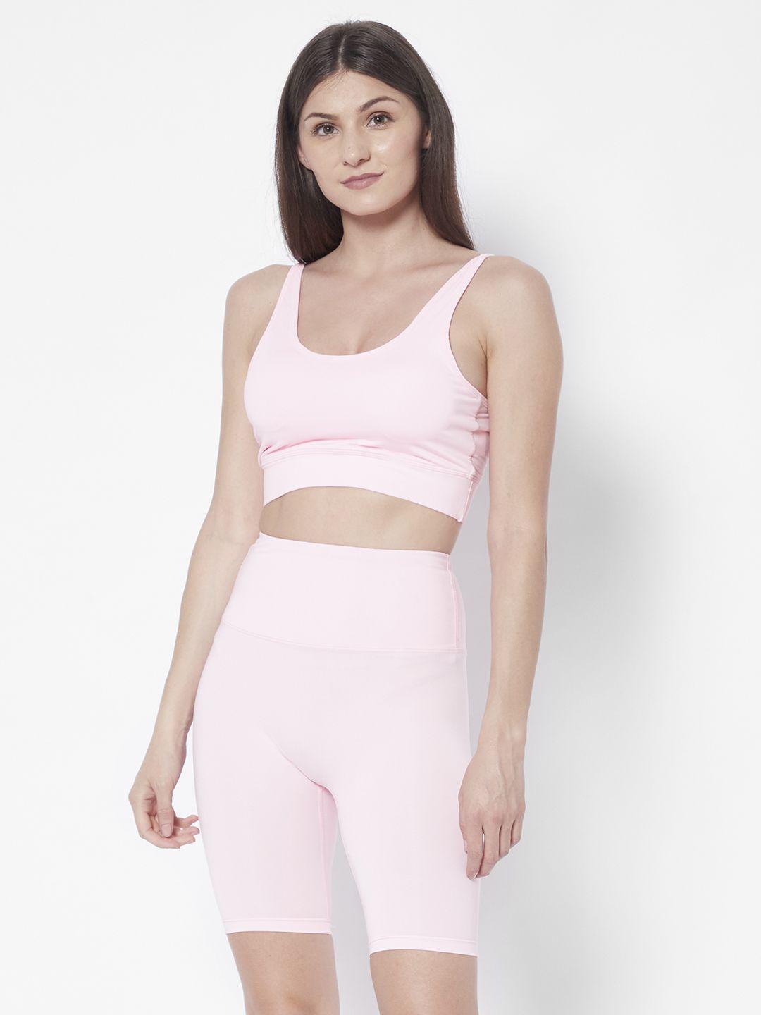 urbanic women pink solid slim fit gym tracksuit