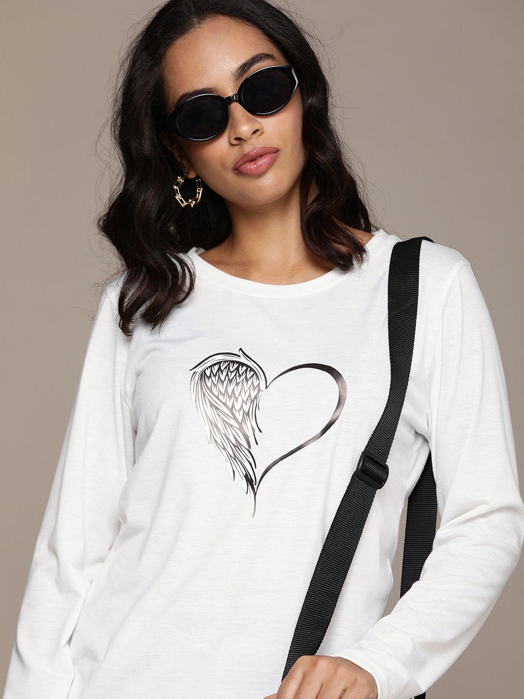 urbanic women white & black printed t-shirt