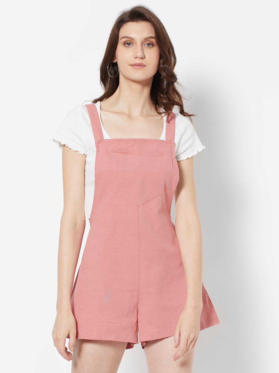 urbanic dusty pink solid pure cotton jumpsuit