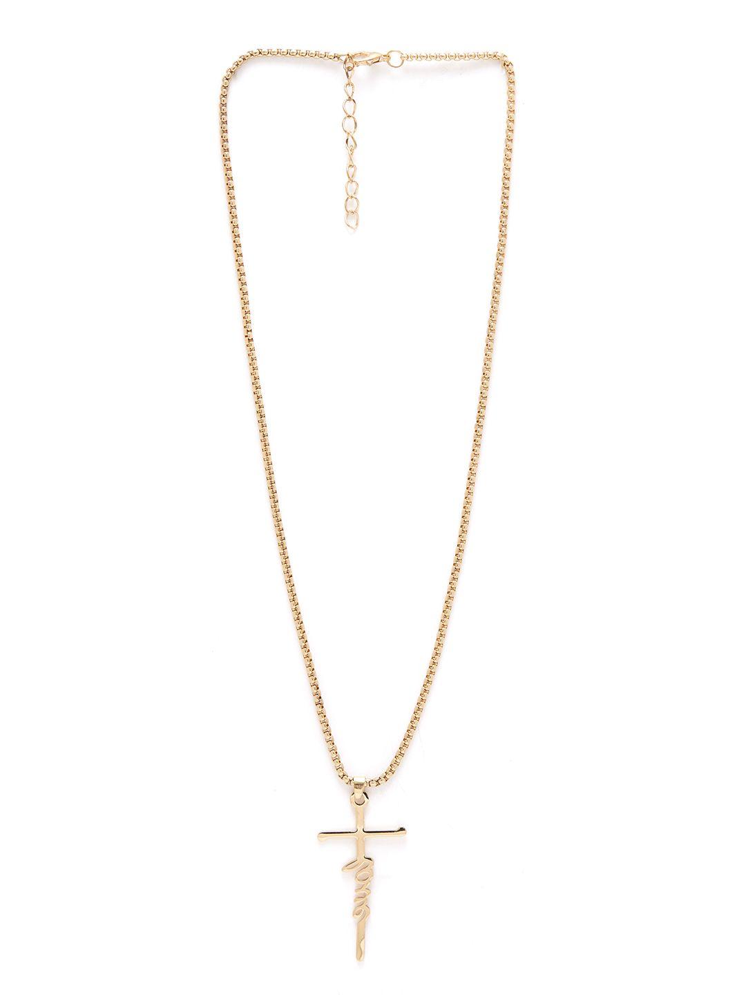 urbanic gold-toned solid linked chain necklace with cross shaped pendant