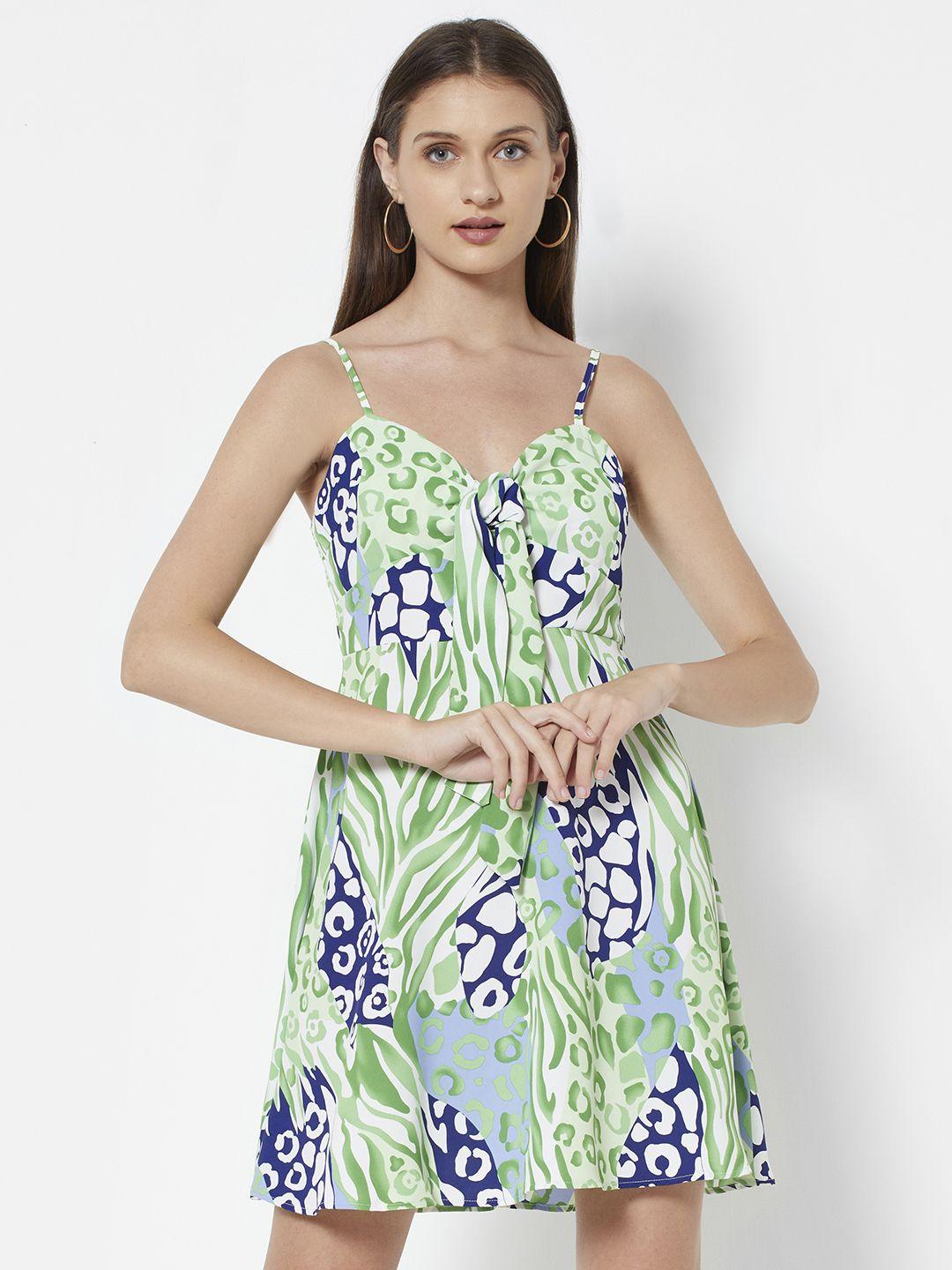 urbanic green & blue printed a-line dress