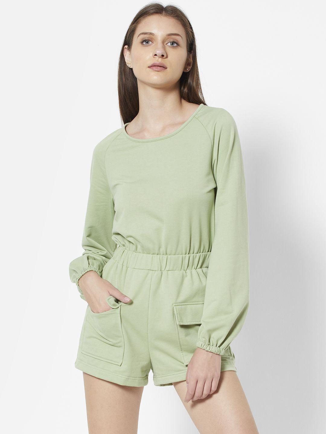 urbanic green solid cotton jumpsuit