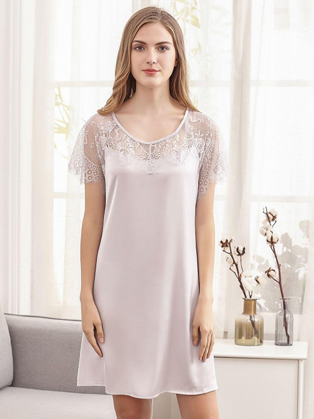 urbanic grey solid satin-finish regular nightdress