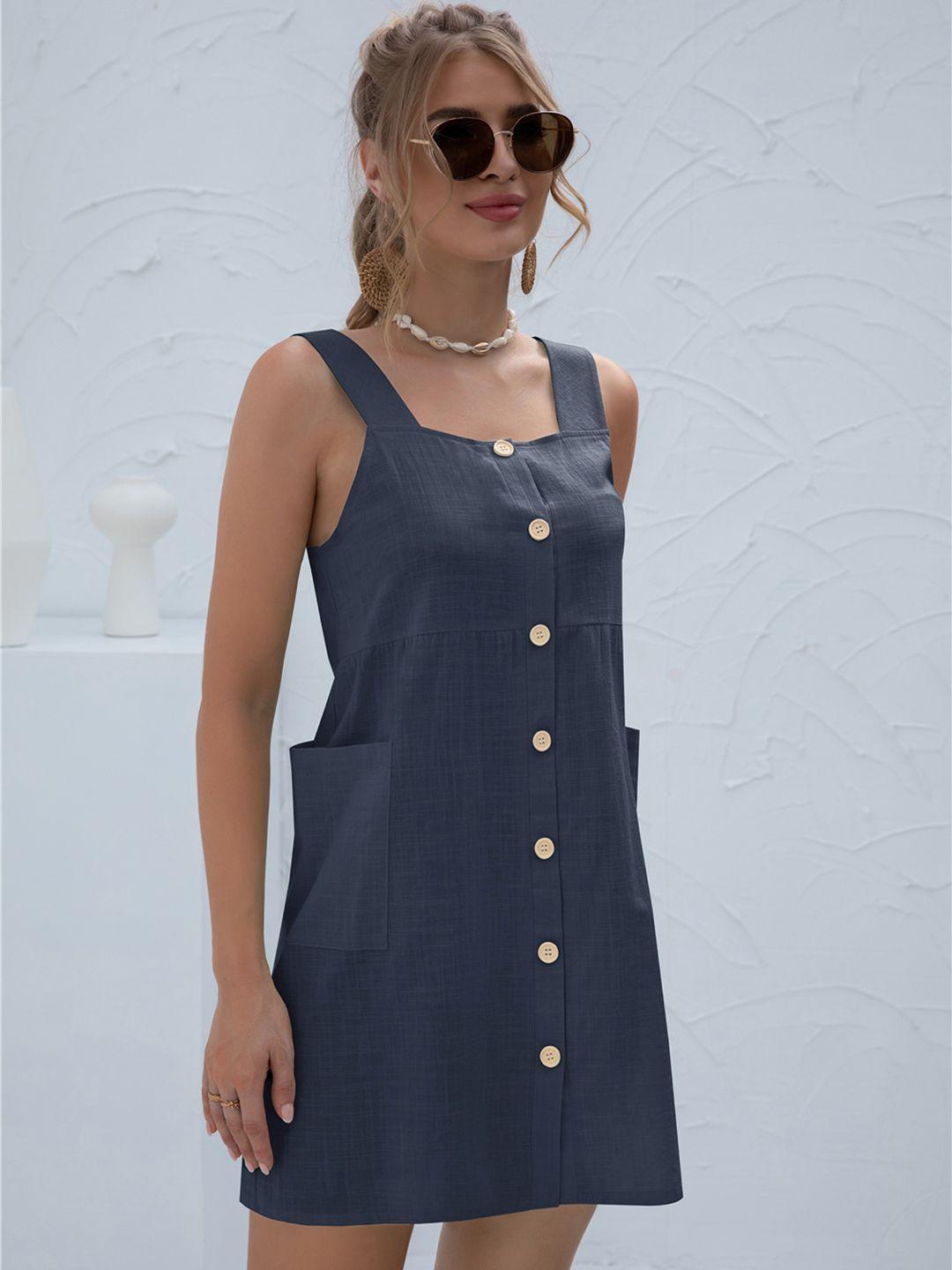 urbanic navy blue solid pinafore dress